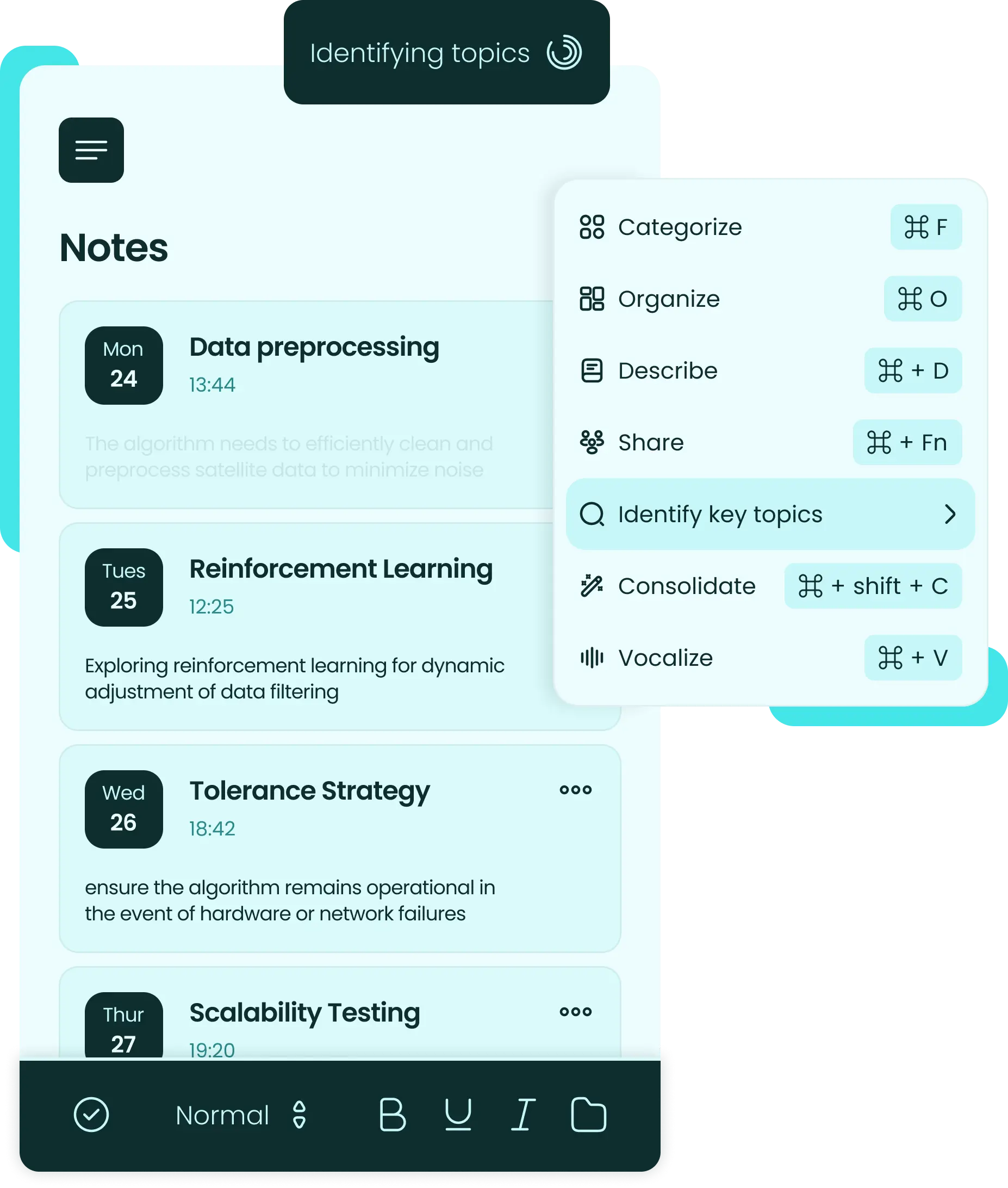 Illustration showing AI automatically organizing notes into categories
